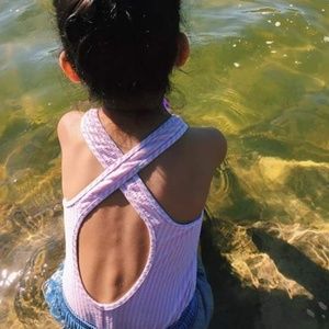 Pink striped bathing suit